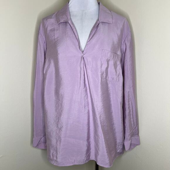 J. Jill Top 2X Plus Purple Long Sleeve Modal V-Neck Collared Pocket Minimalist - Picture 1 of 8